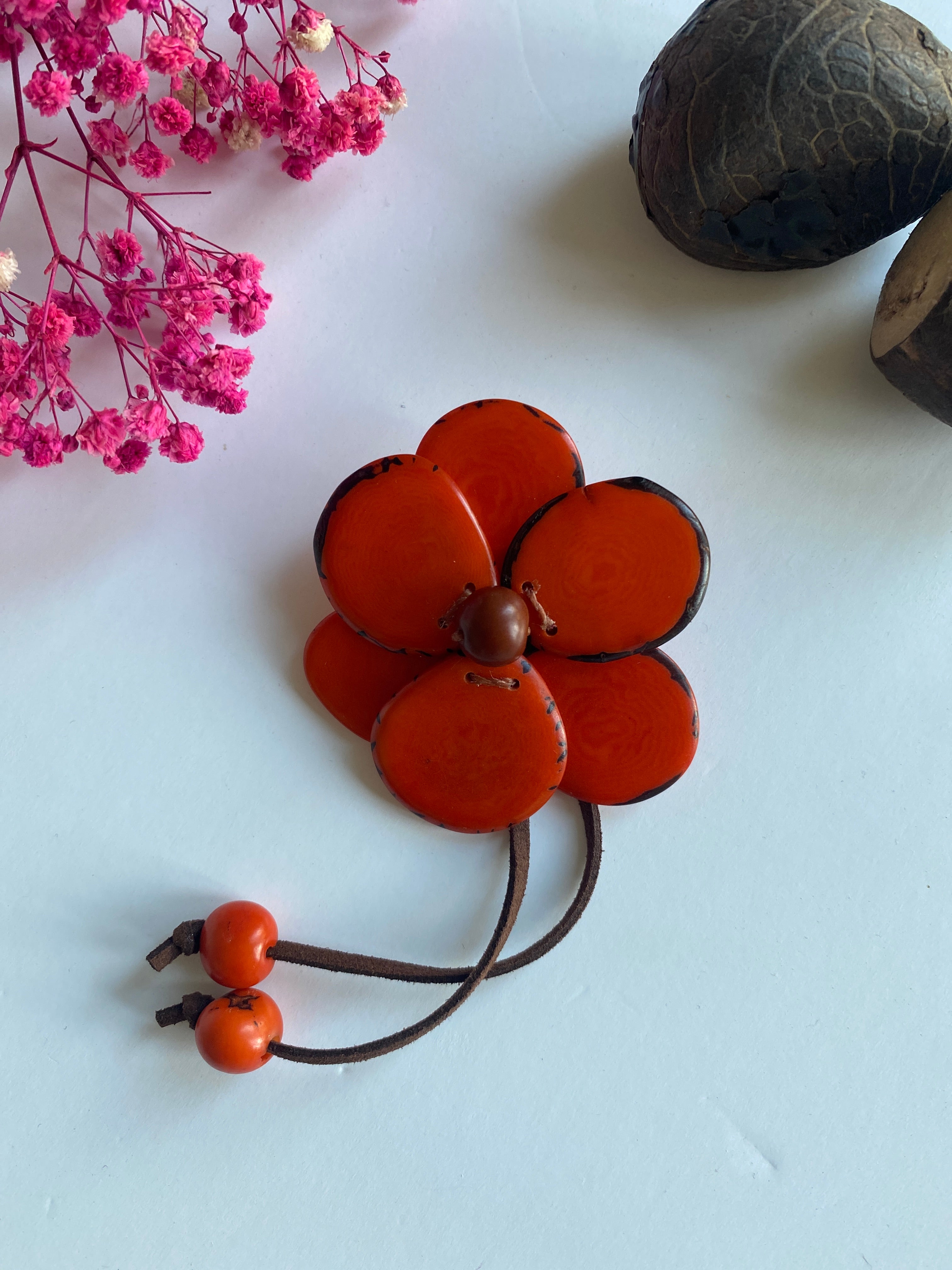 Orange Tagua Brooch